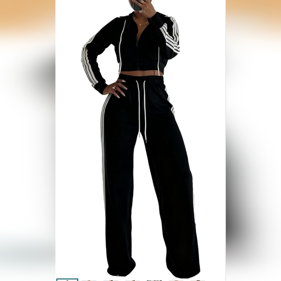 Black Stripe Tracksuit Set | Y2K Streetwear Athleisure | XL - Picture 3 of 12